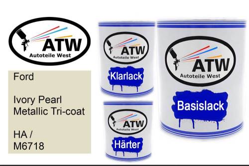 Ford, Ivory Pearl Metallic Tricoat, HA / M6718: 1L Lackdose + 1L Klarlack + 500ml Härter - Set, von ATW Autoteile West.